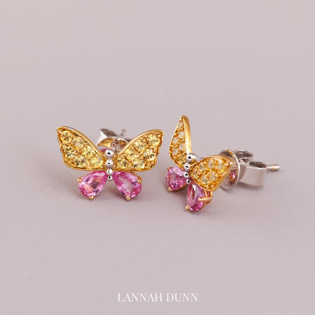 Pink yellow sapphire coloured stone butterfly stud earrings lannah dunn brisbane