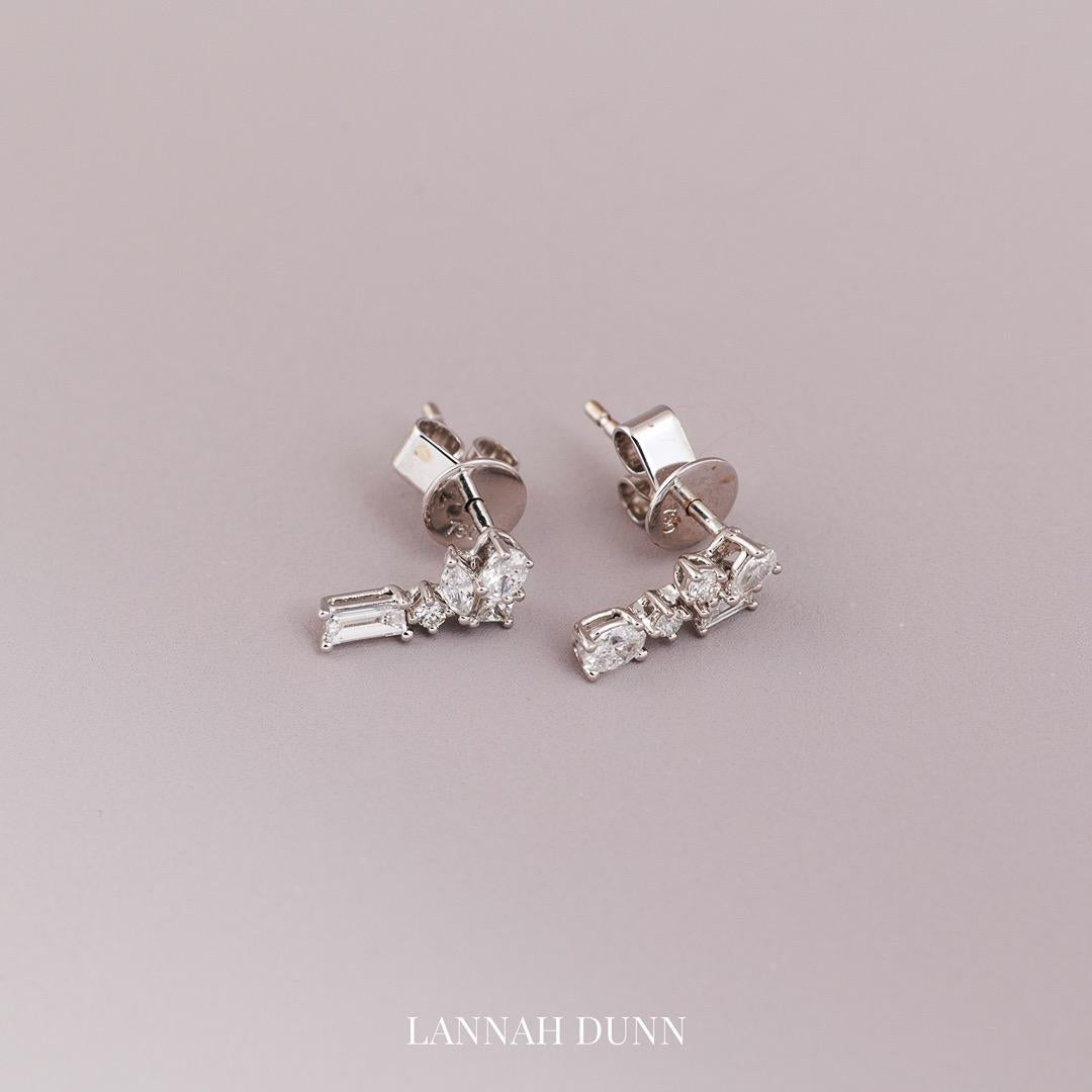 White gold dainty quirk drop stud earrings