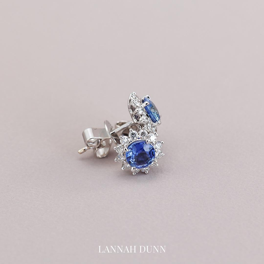 Natural sapphire & diamond cluster stud earrings