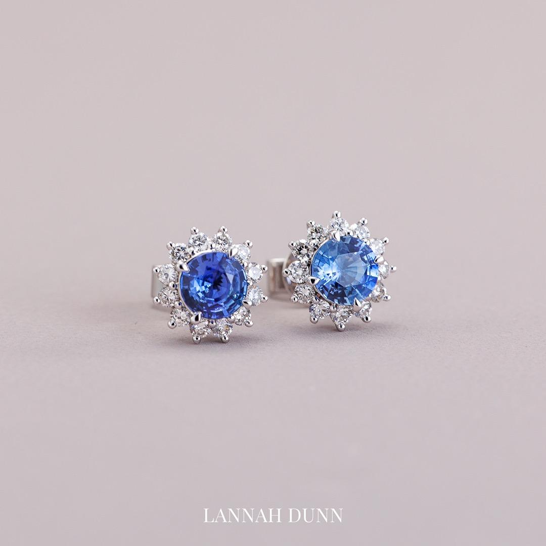 Natural sapphire & diamond cluster stud earrings