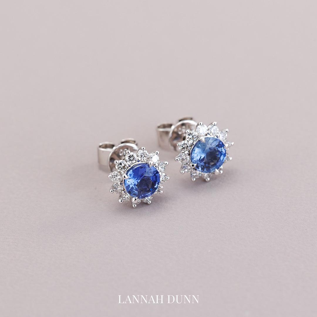 Natural sapphire & diamond cluster stud earrings