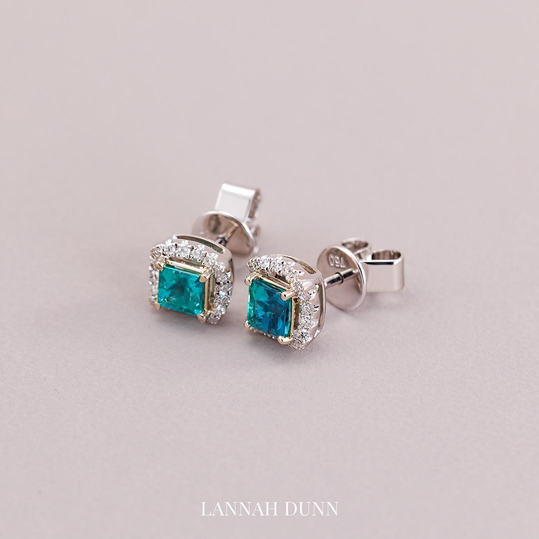 Emerald & diamond stud earrings