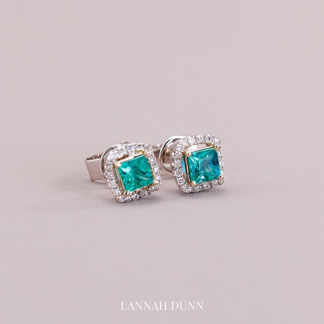 Emerald & diamond stud earrings