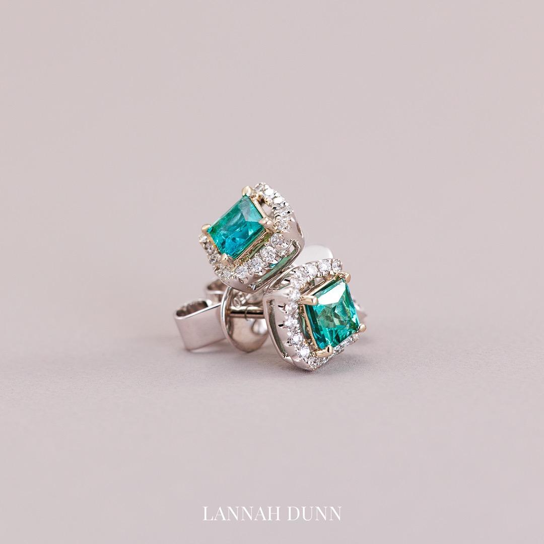 Emerald & diamond stud earrings