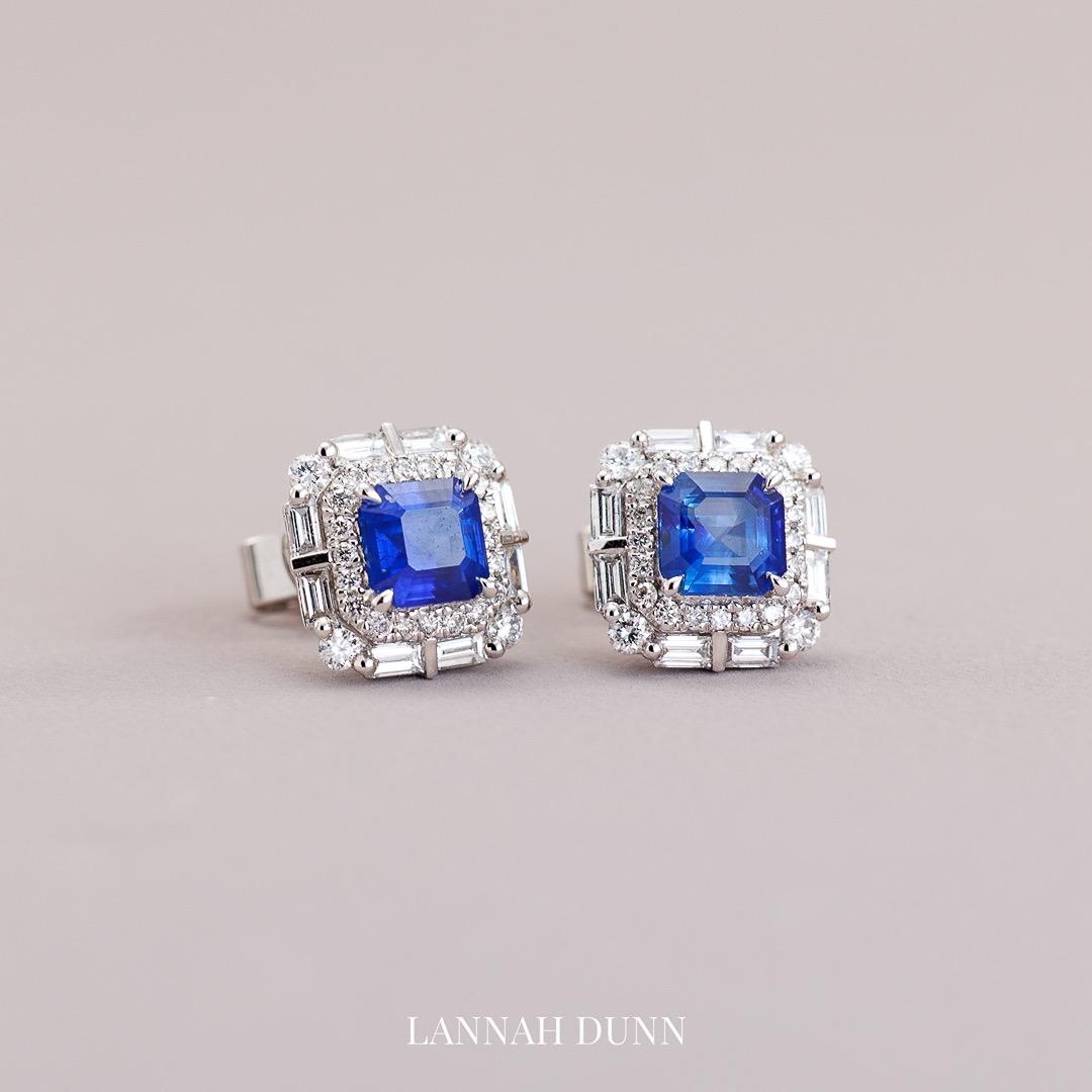 Sapphire & Diamond cluster stud earrings