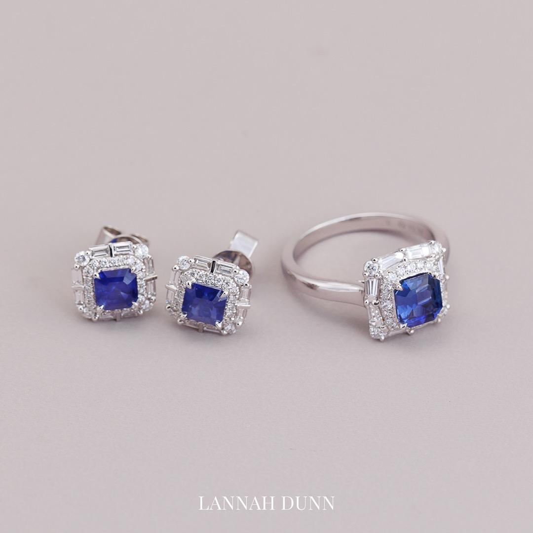 Sapphire & Diamond cluster stud earrings
