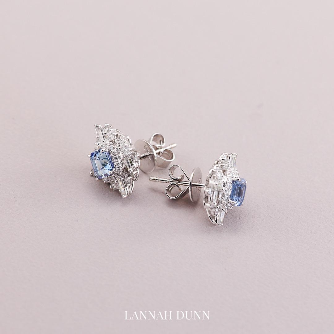 Sapphire & Geometric diamond stud earrings