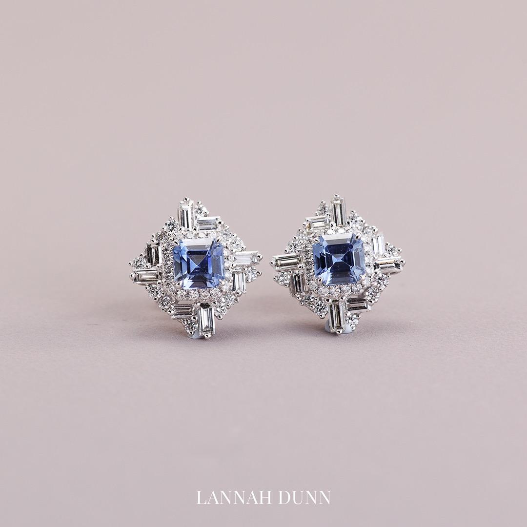 Sapphire & Geometric diamond stud earrings