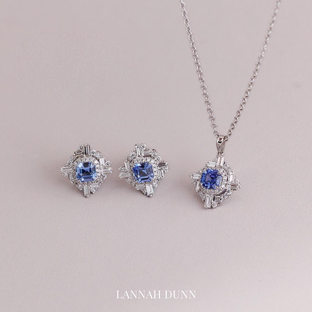 Sapphire & Geometric diamond stud earrings