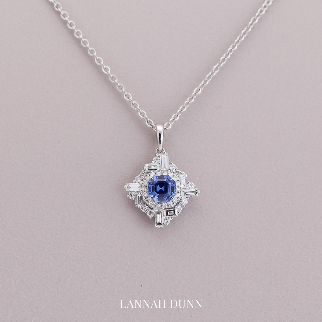 Geometric natural diamond and sapphire cluster oendant