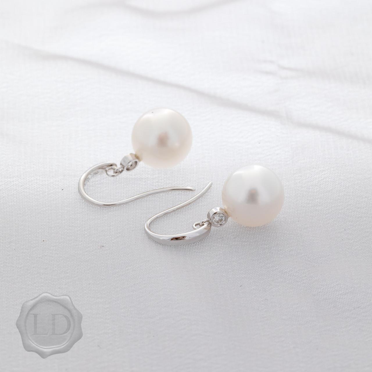 South Sea Pearl & diamond drop earrings