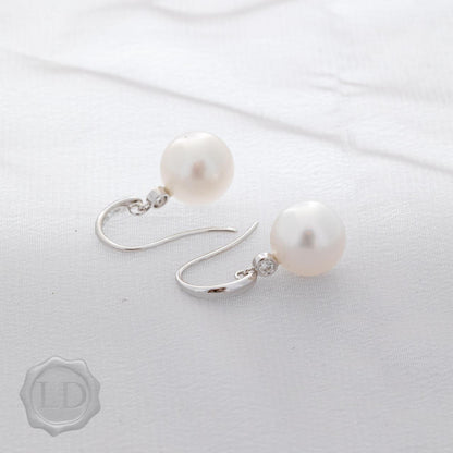 South Sea Pearl & diamond drop earrings