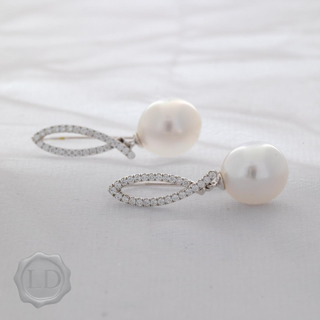 18ct white gold Diamond South Sea Pearl Drop Earrings