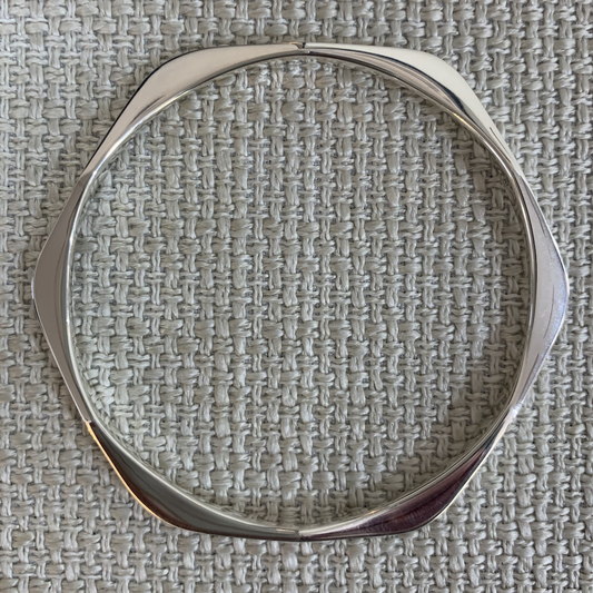 Hexagonal 'edgy' sterling silver bangle in 63mm Internal diameter