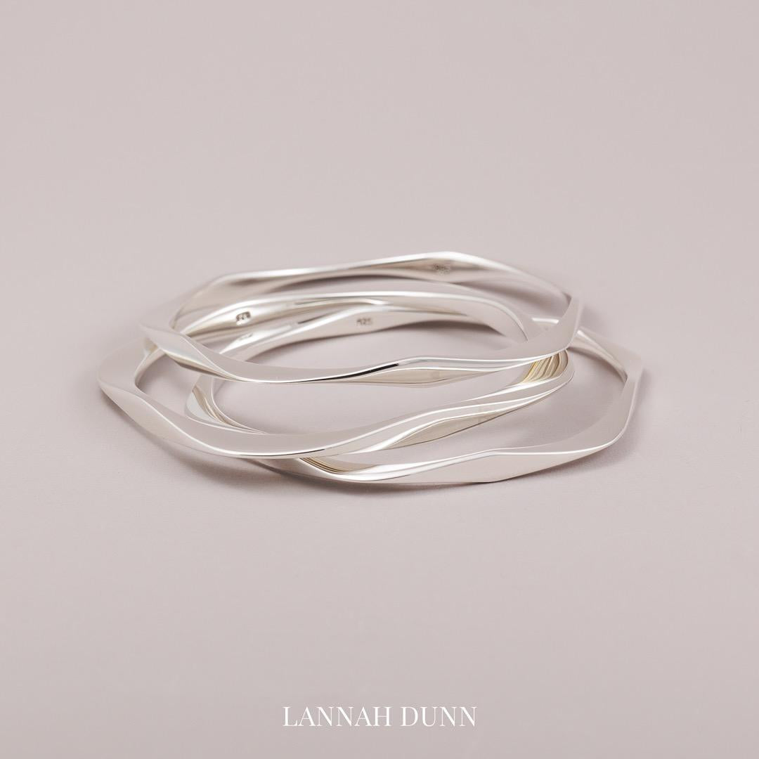 Hexagonal 'edgy' sterling silver bangle in 63mm Internal diameter