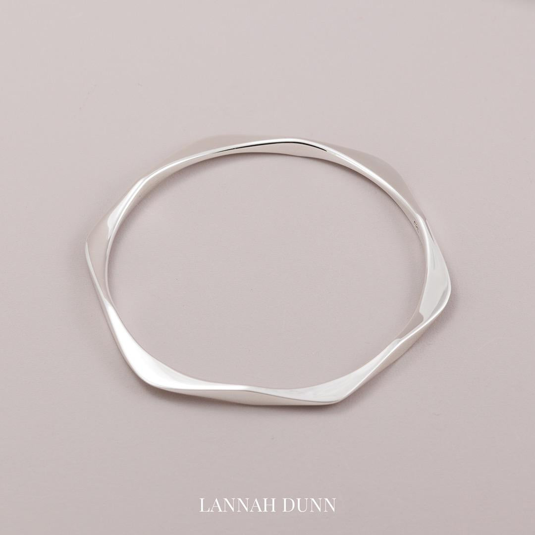Hexagonal 'edgy' sterling silver bangle in 63mm Internal diameter