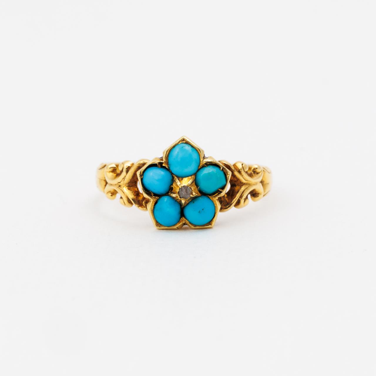 Antique 18ct Gold Turquoise Diamond Ring