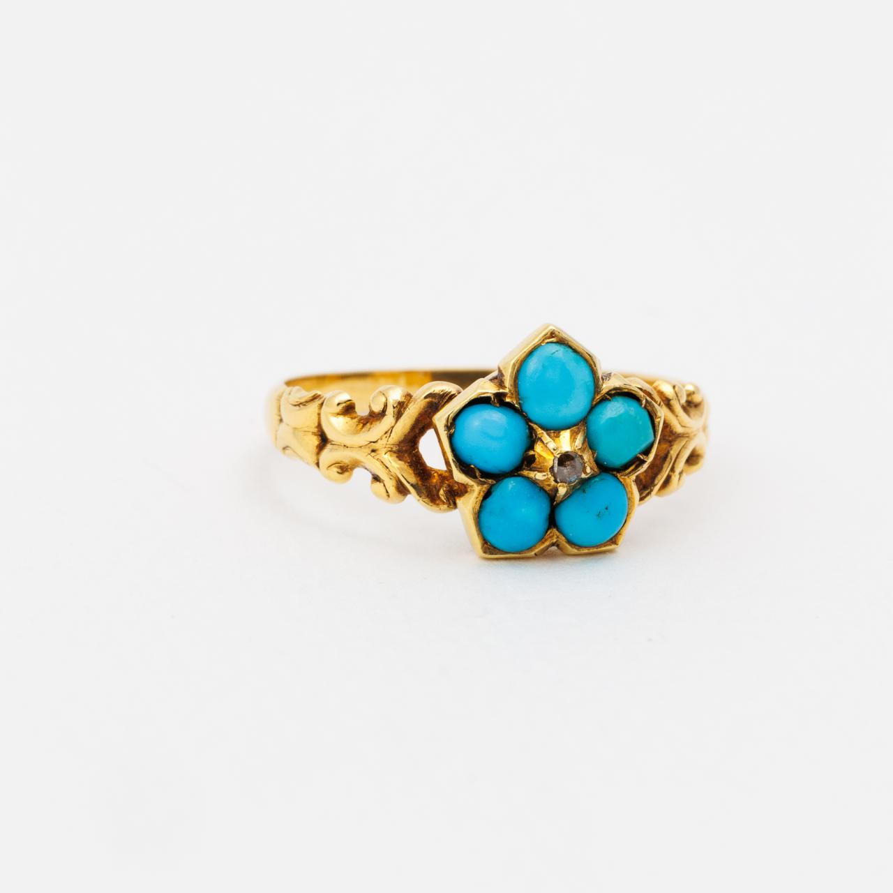 Antique 18ct Gold Turquoise Diamond Ring