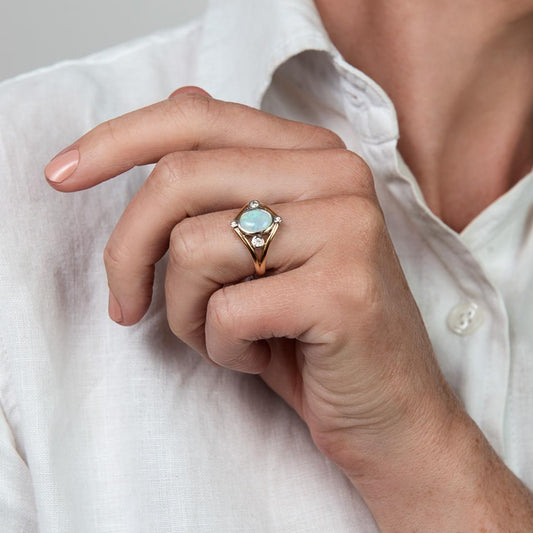 Art-Nouveau inspired Opal Diamond Plaque Ring Art-Nouveau inspired Opal Diamond Plaque Ring