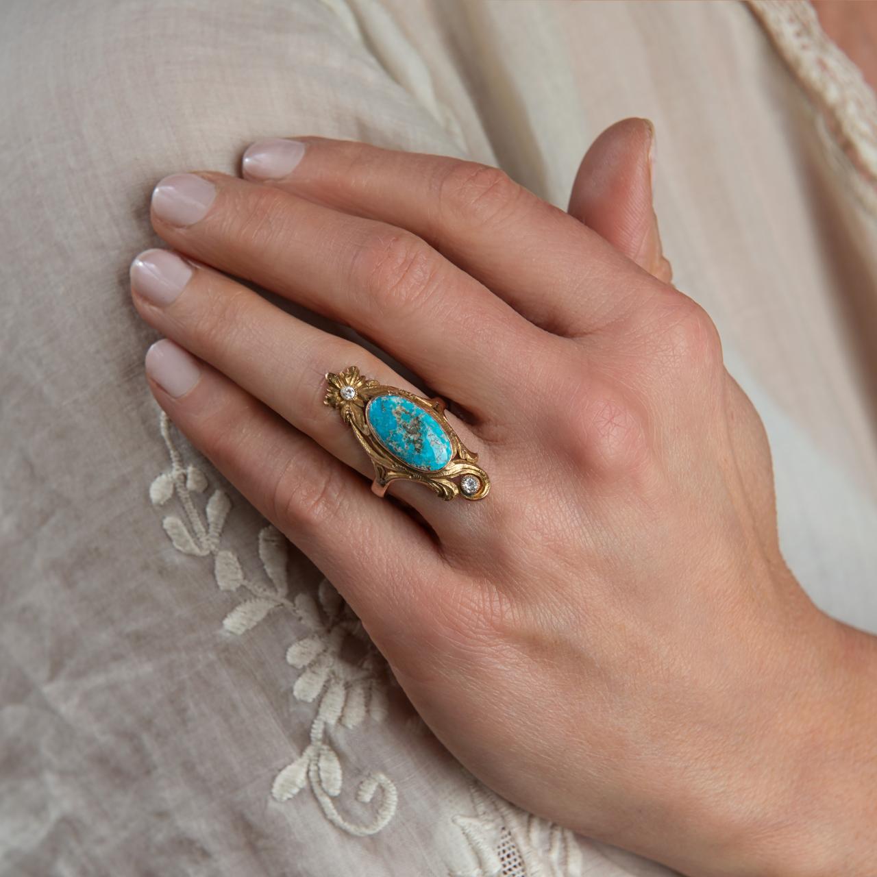 Turquoise & diamond scroll