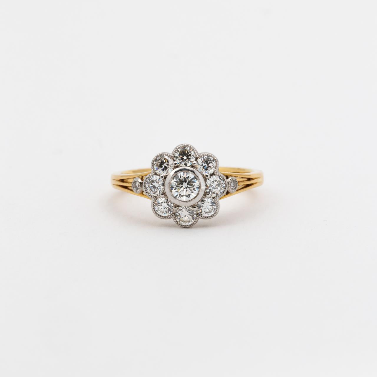 Platinum 18ct Yellow Gold Diamond Daisy Ring