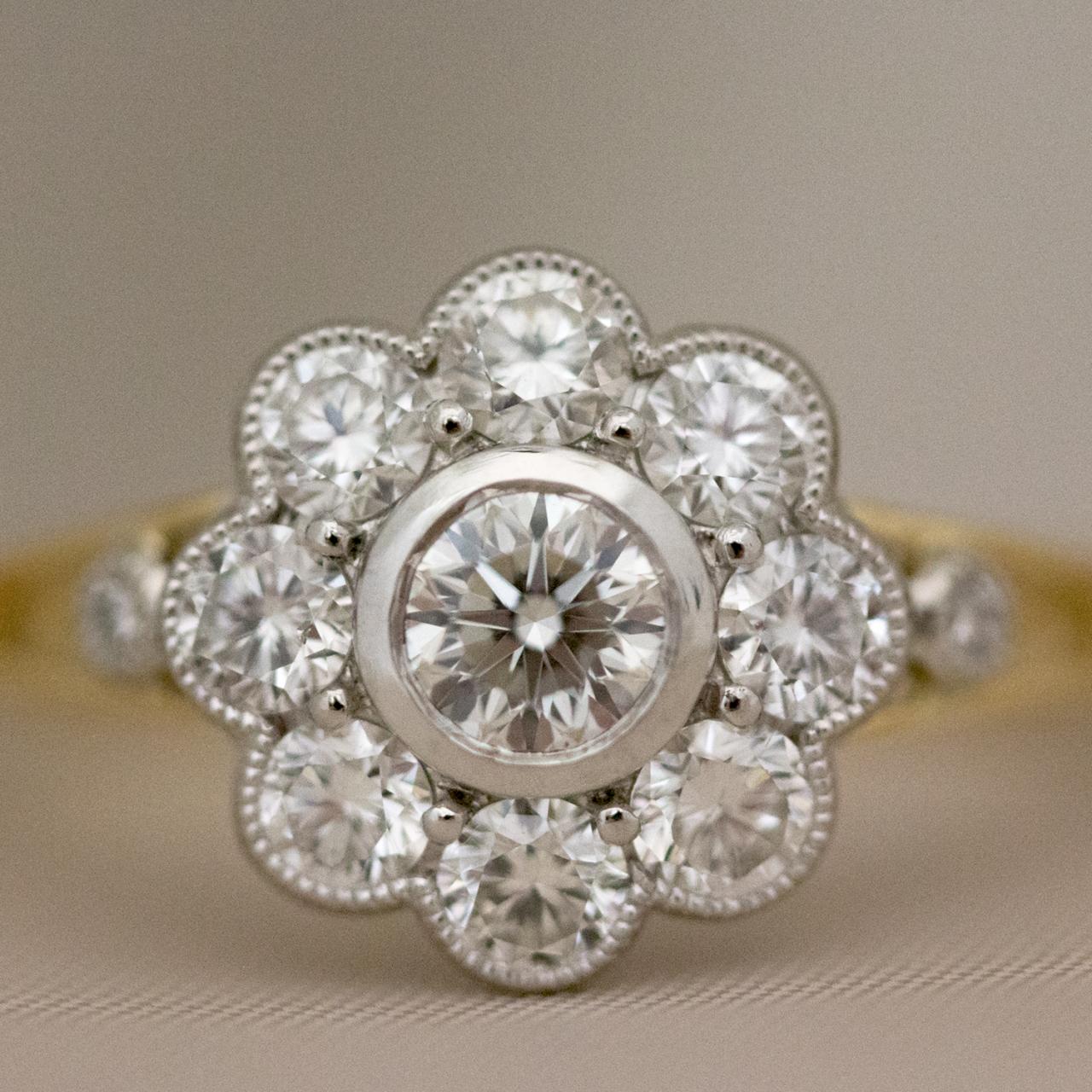 Antique diamond hot sale daisy ring