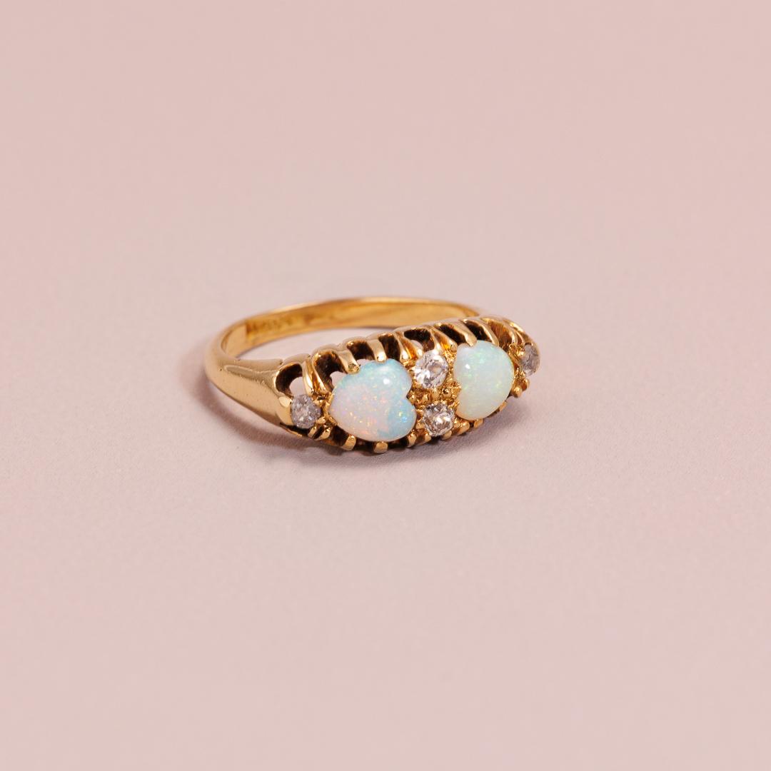 Rare pristine antique opal and diamond ring