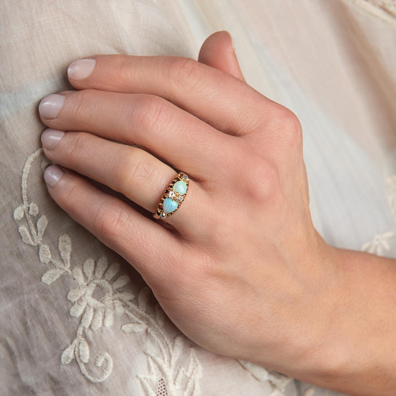 Rare pristine antique opal and diamond ring