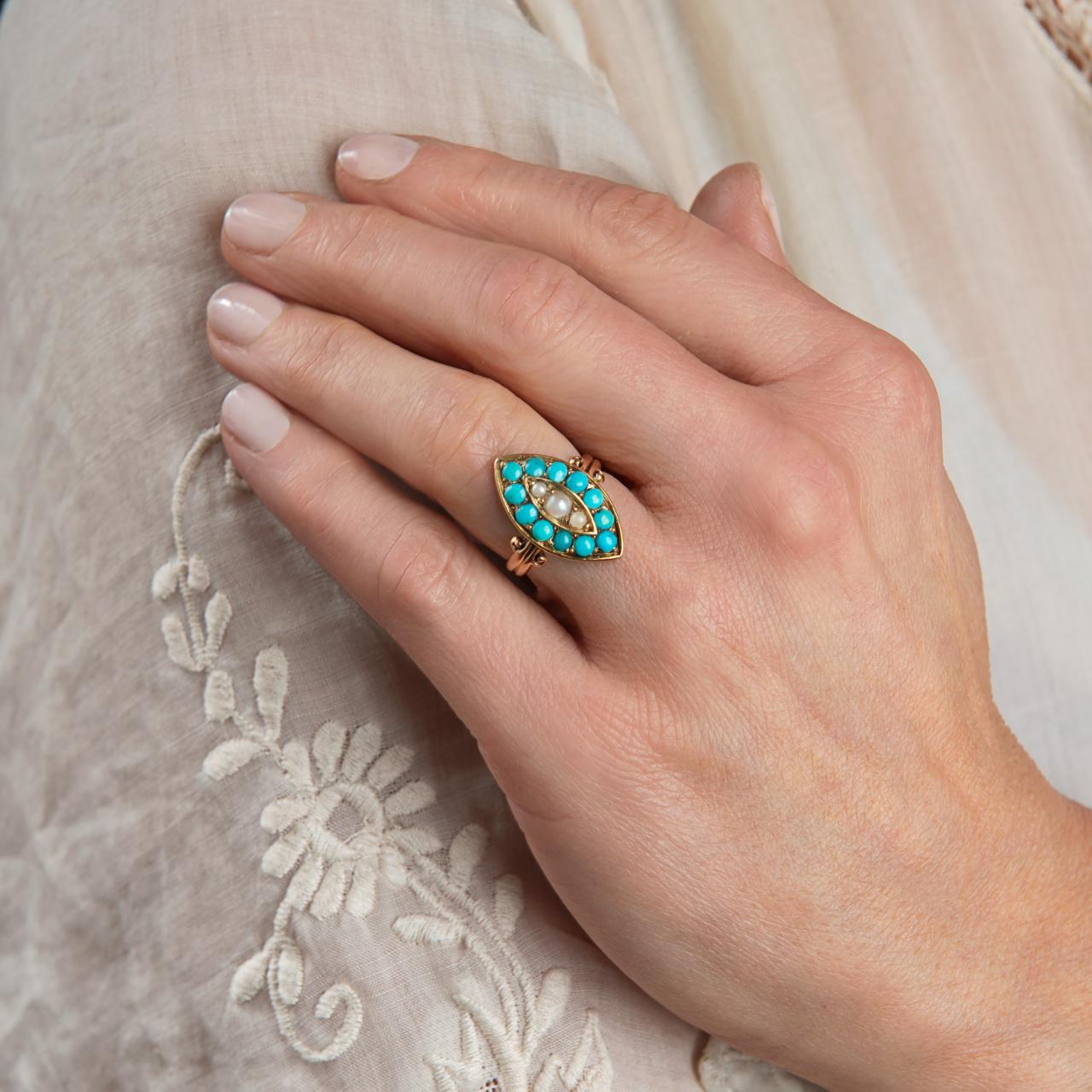 Turquoise & pearl navette