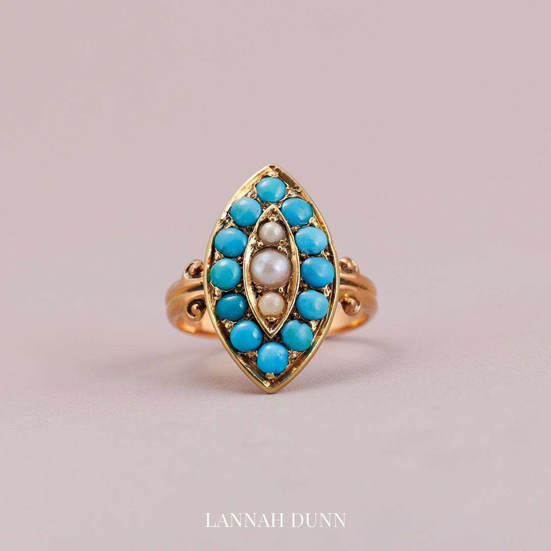 Turquoise & pearl navette