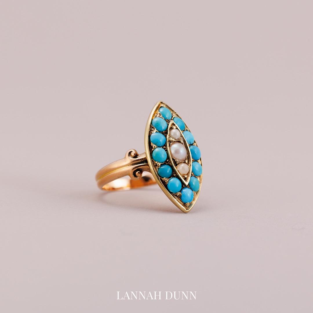Turquoise & pearl navette