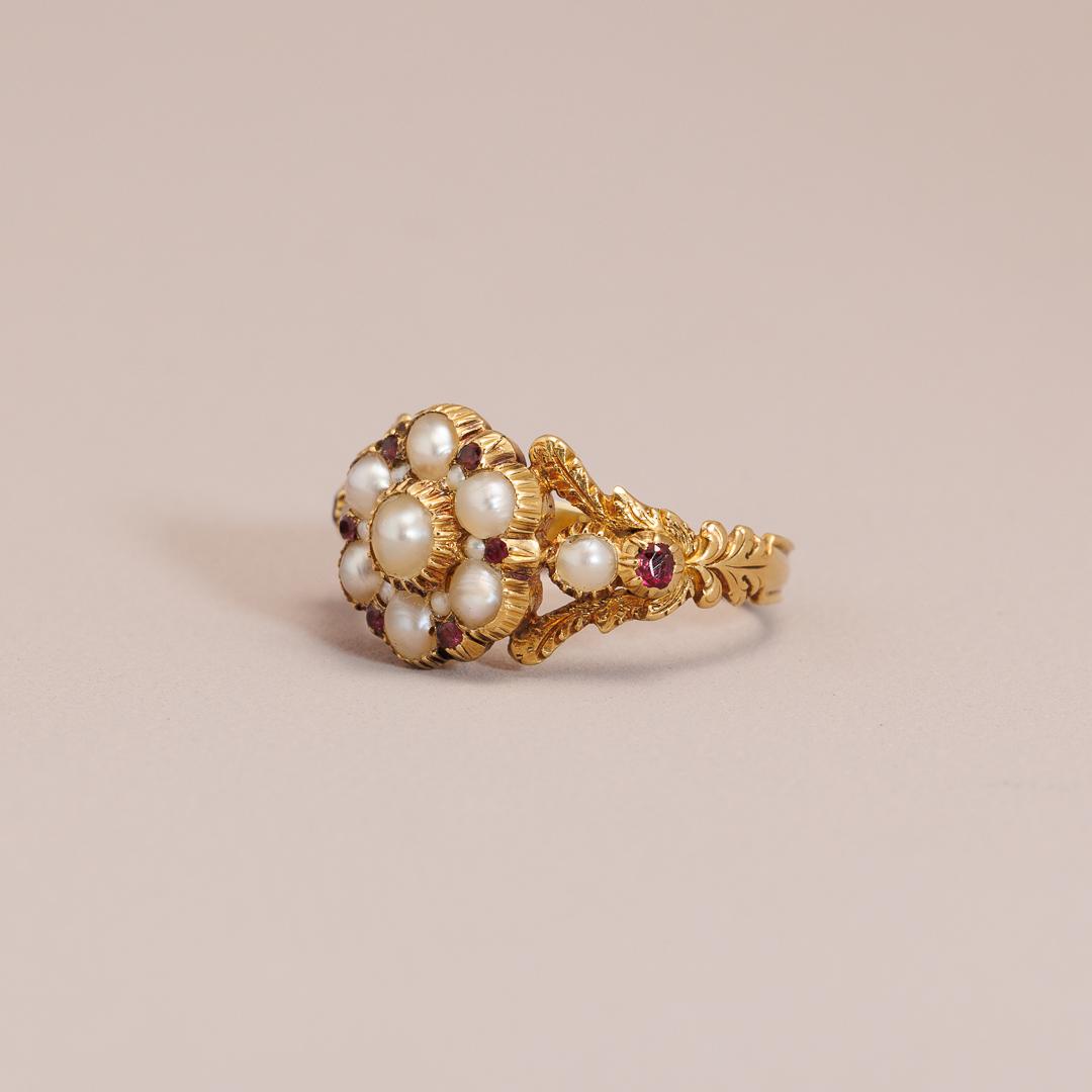 Memento pearl & ruby high carat Georgian ring