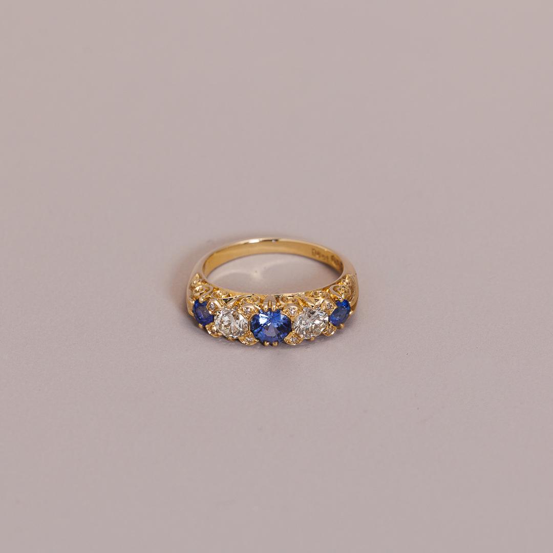 Vintage Revival Sapphire & Diamond five stone ring