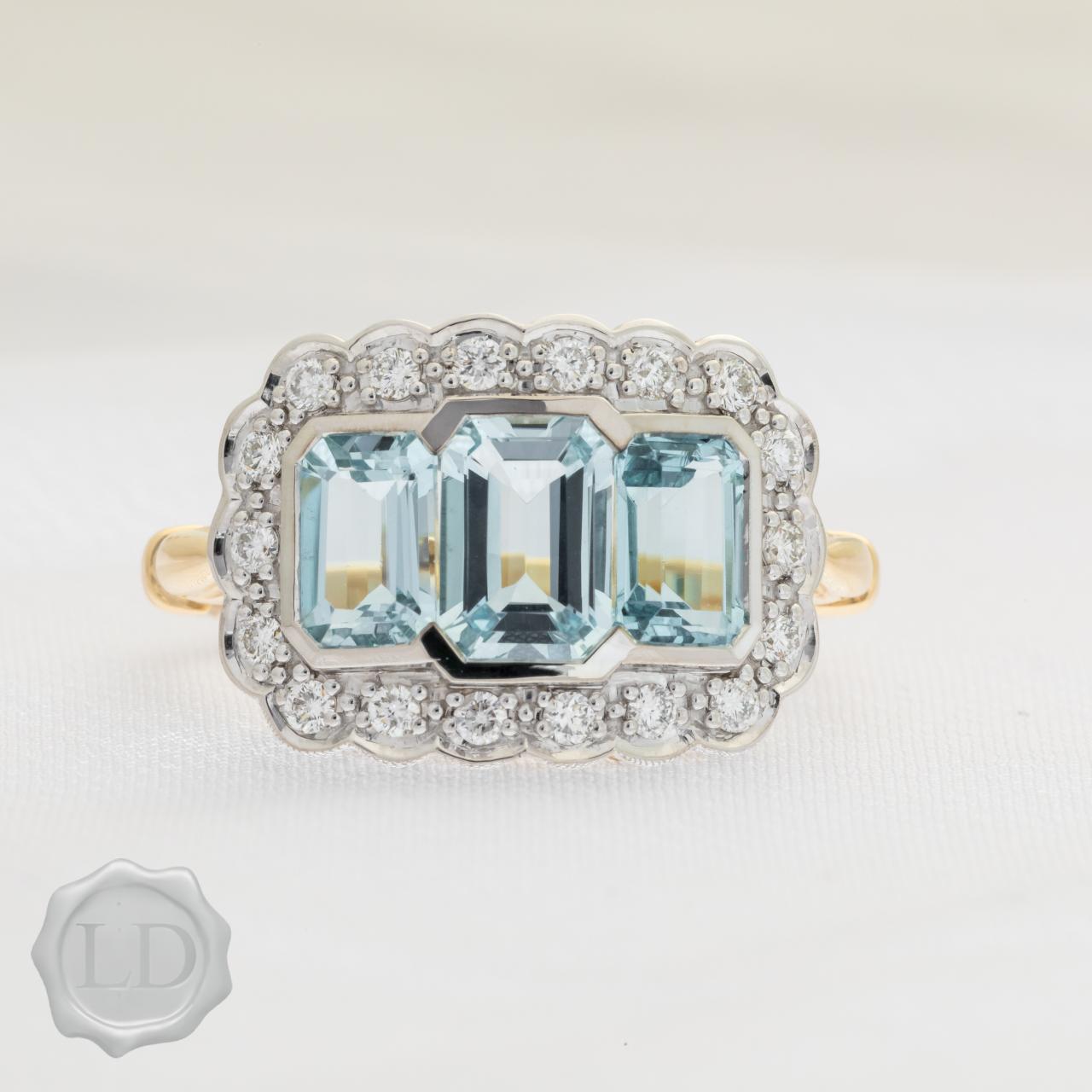 Vintage style Aquamarine & Diamond Plaque ring