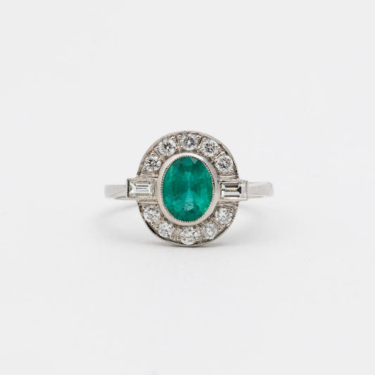 Platinum Art Deco Natural Emerald Diamond Ring Platinum Art Deco Natural Emerald Diamond Ring