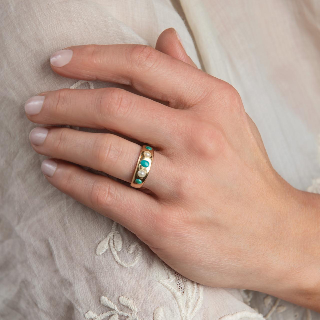 Turquoise & Pearl Gypsy Ring
