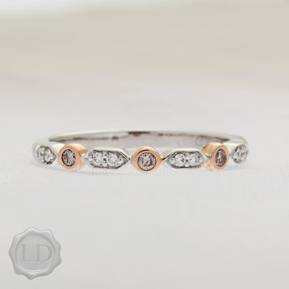 18ct Rose and White Gold Pink and White Diamond band