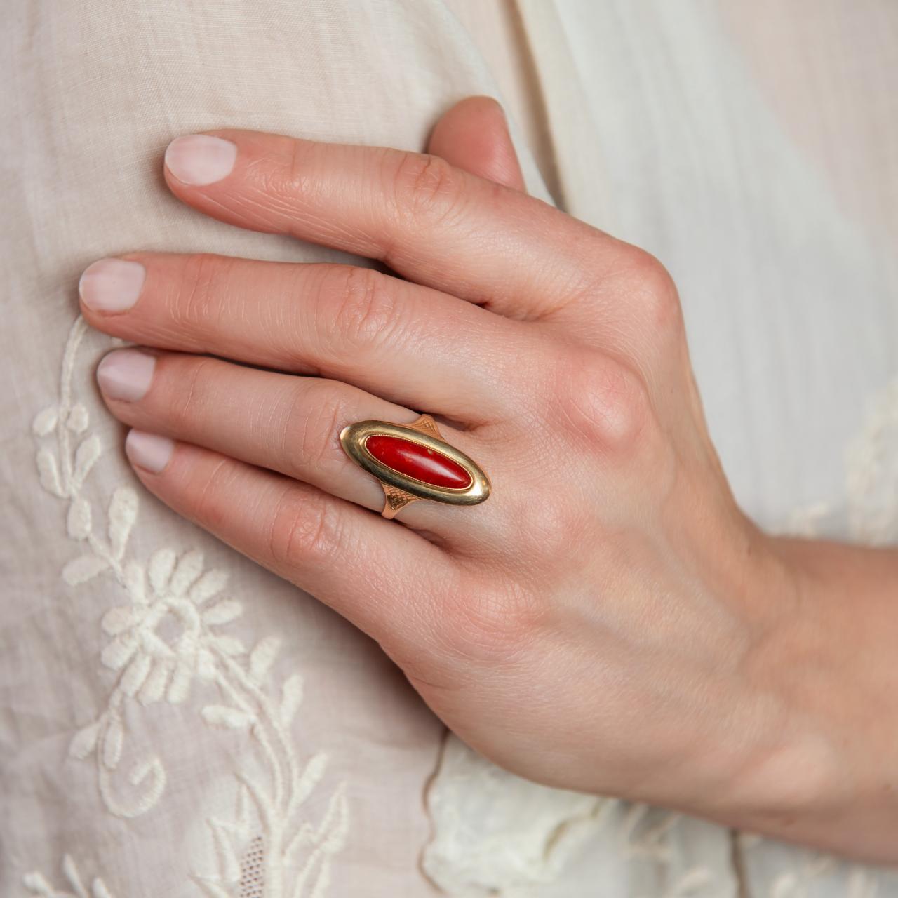 Elongated oval coral vintage ring