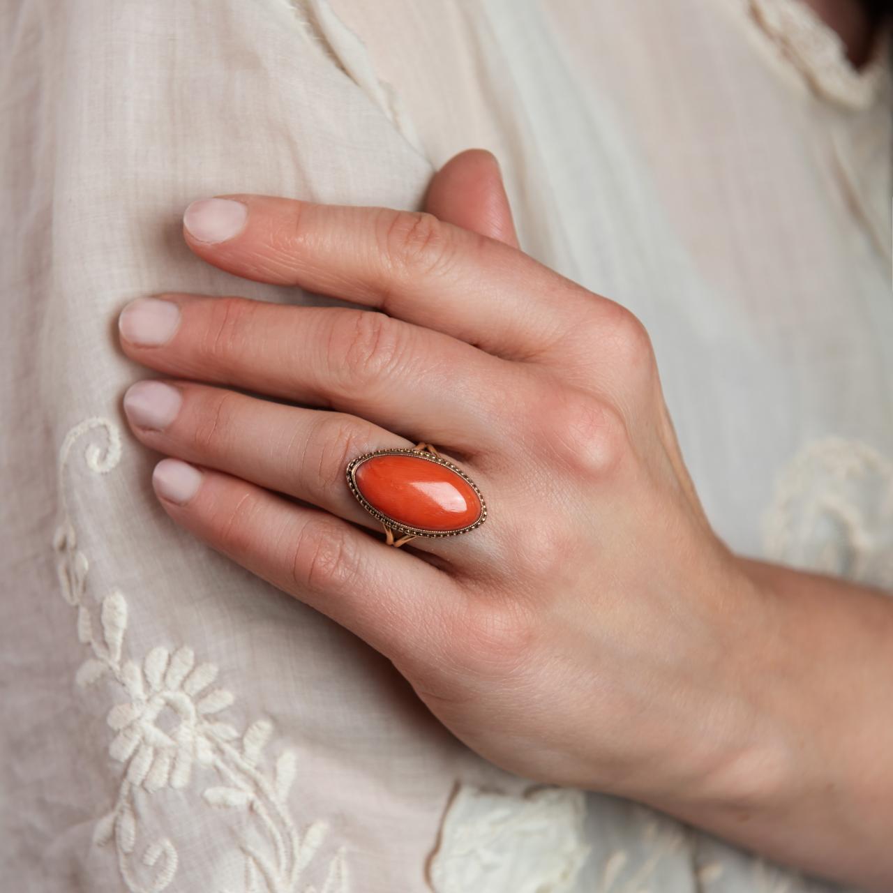 Large oval and vintage, fabulous coral ring