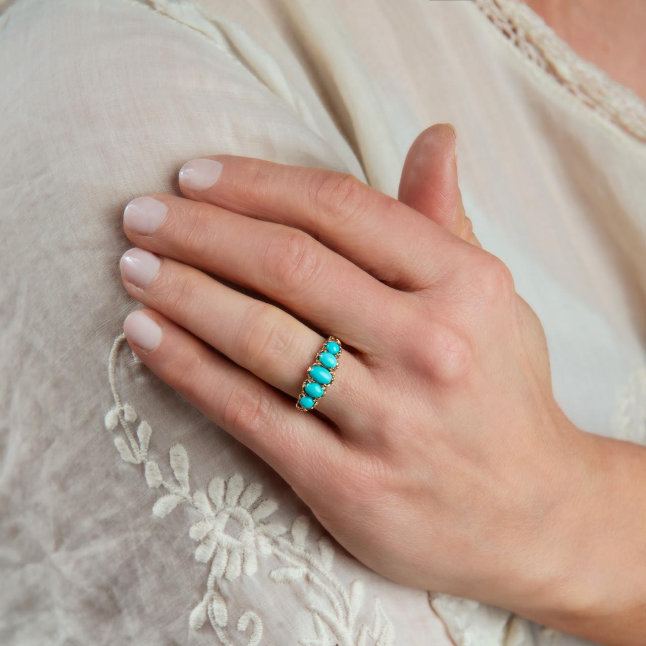 Victorian Antique Natural Turquoise Half-Hoop Ring