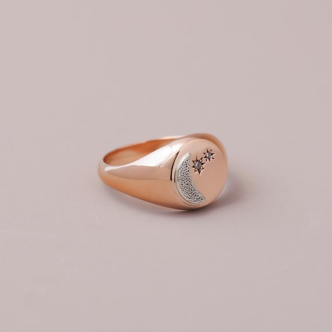 Crescent diamond Moon Monogram ring in 9ct Rose gold