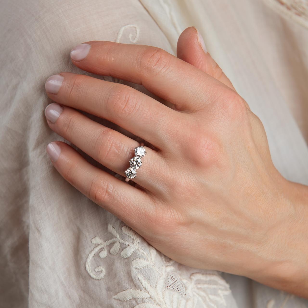 Platinum & diamond Art Deco three-stone engagement ring