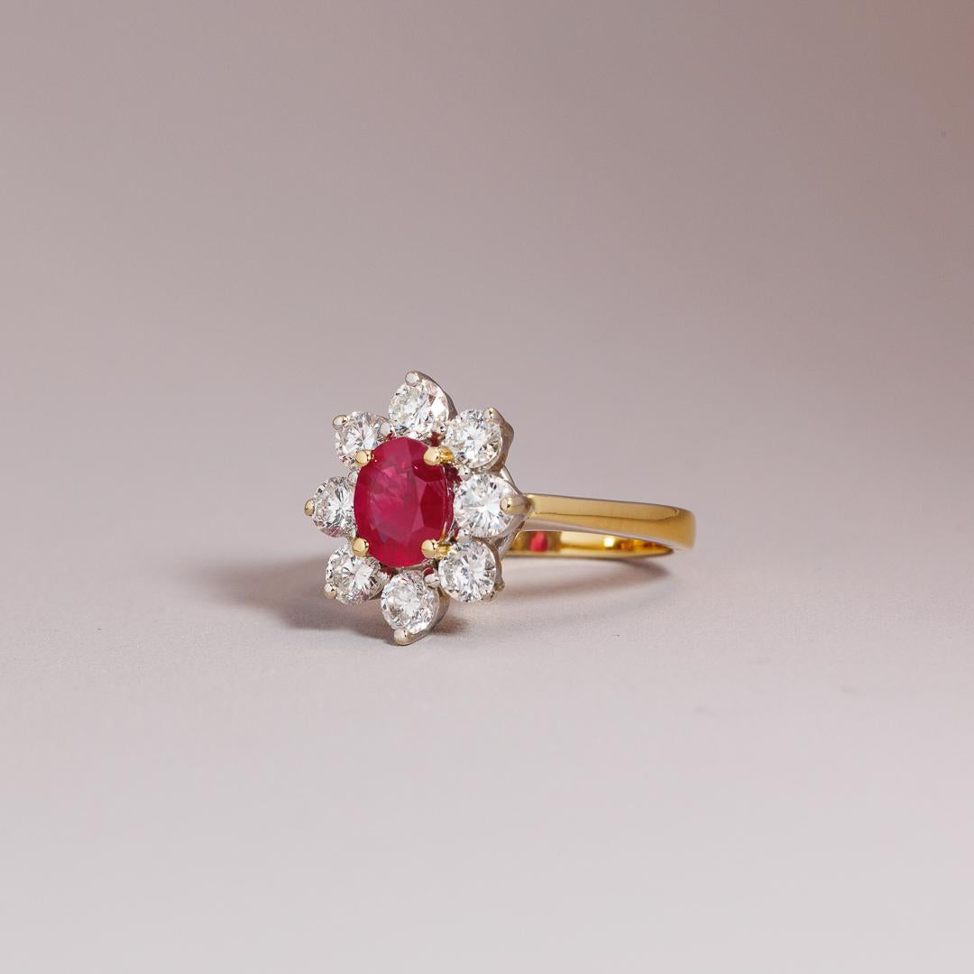 Ruby & diamond vintage cluster