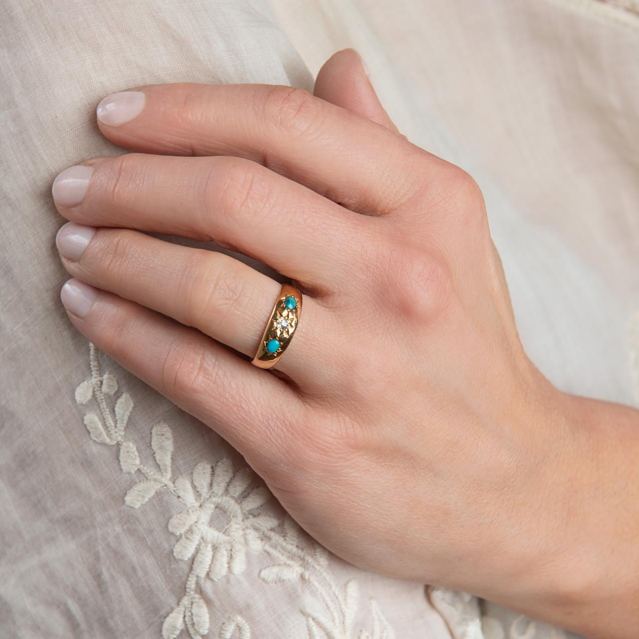 Turquoise & Pearl Gypsy Ring