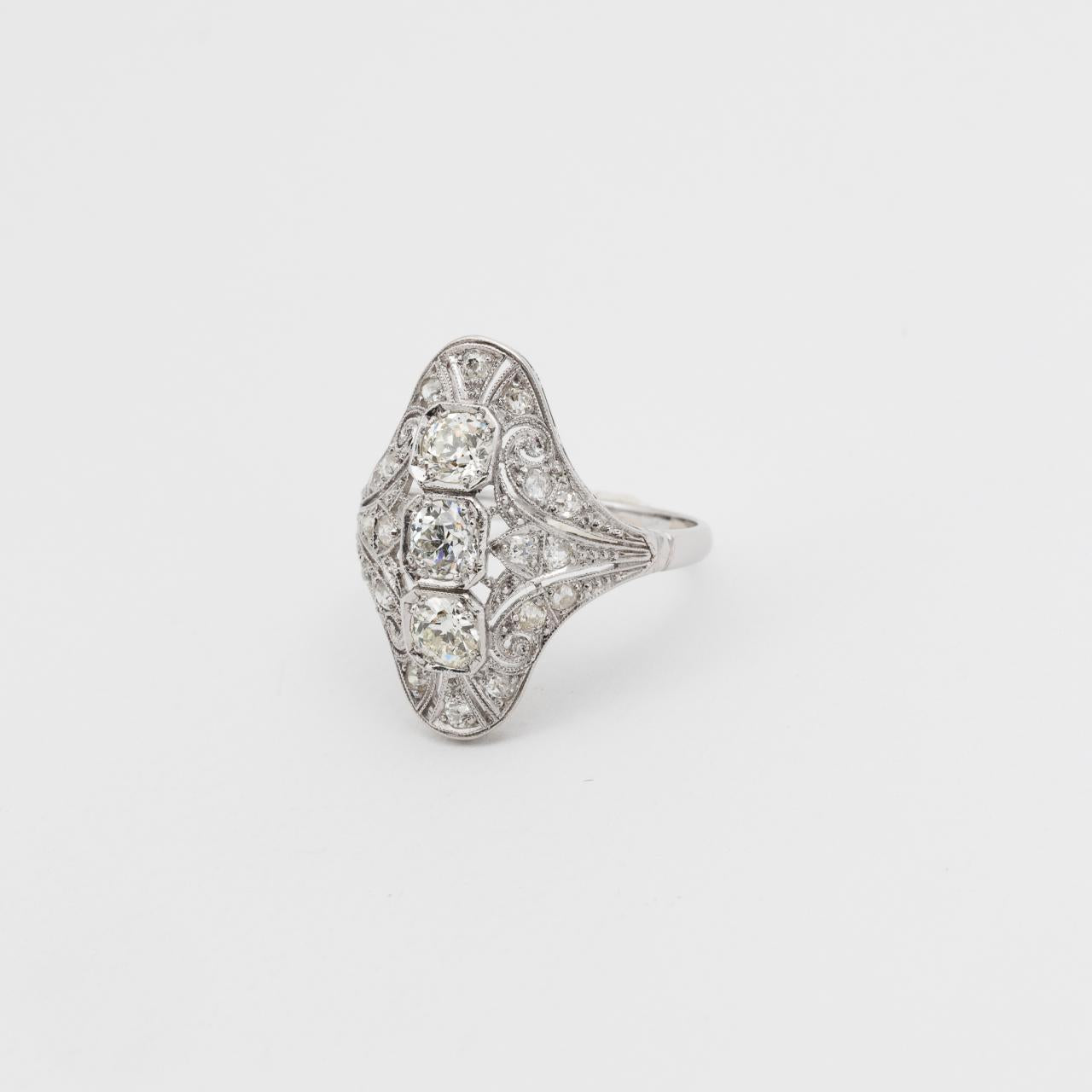 French Antique Platinum Art Deco Diamond Ring