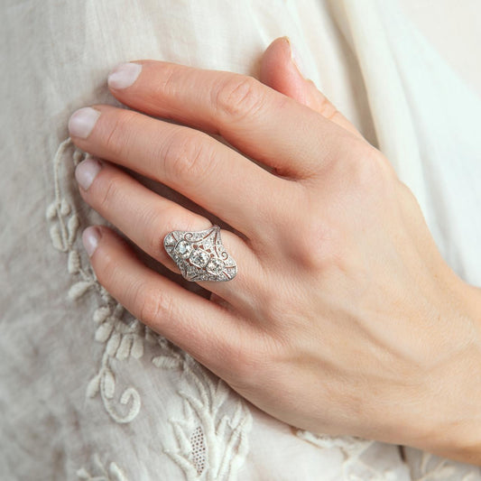 French Antique Platinum Art Deco Diamond Ring