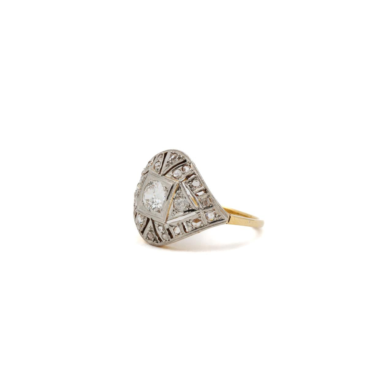 Art Deco Platinum 18ct Yellow Gold Bombe Ring