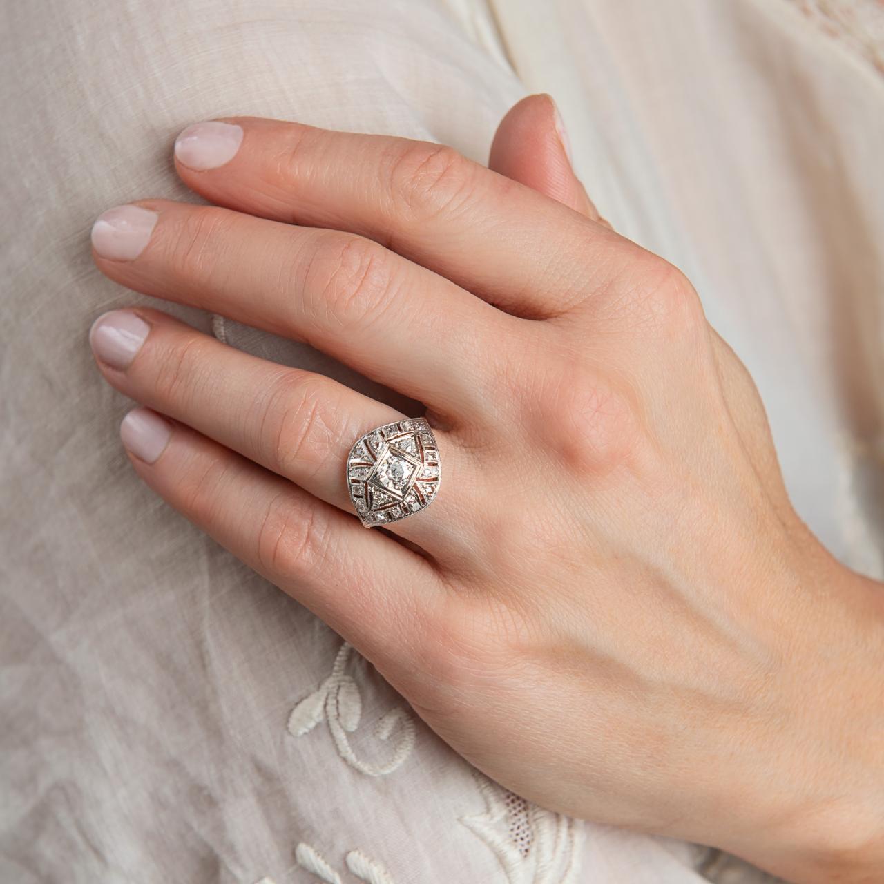 Art Deco Platinum 18ct Yellow Gold Bombe Ring