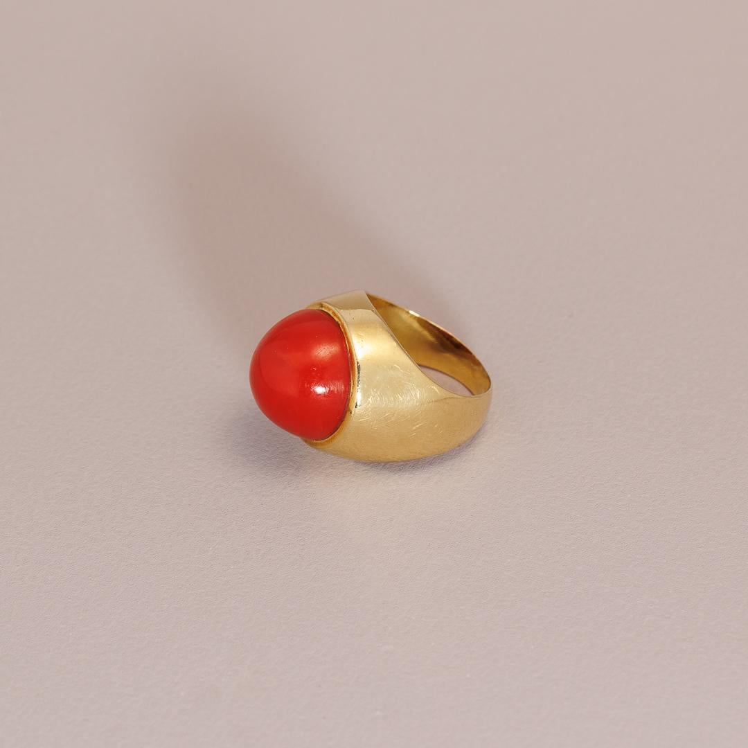 Vibrant Coral High carat bombe ring