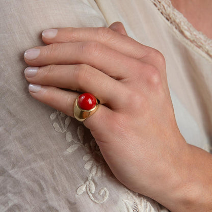 Vibrant Coral High carat bombe ring